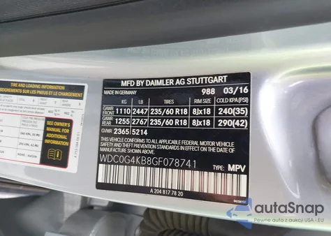 2016 Mercedes-Benz Glc 300 4Matic from USA, damaged, VIN WDC0G4KB8GF078741